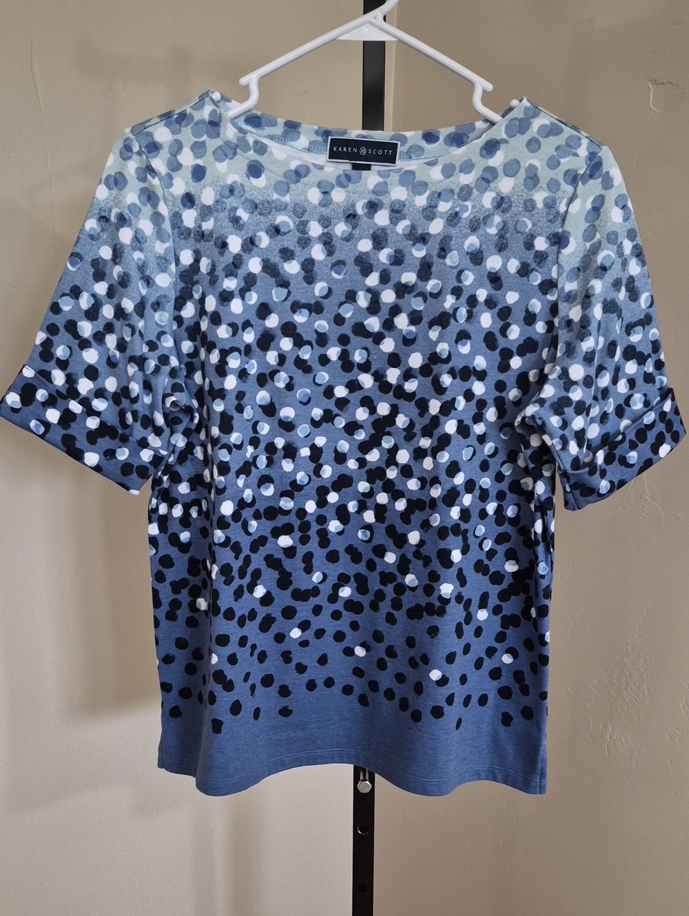Karen Scott Blue Gradient Dot Short Sleeve Tee PXL